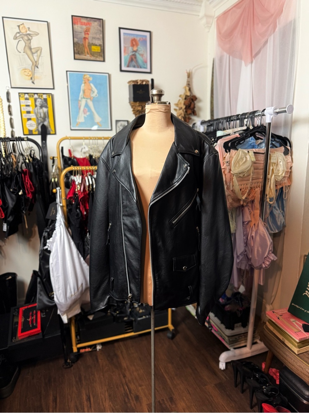 Men’s Large Black Vegan Faux Leather Motorcycle Biker Jacket